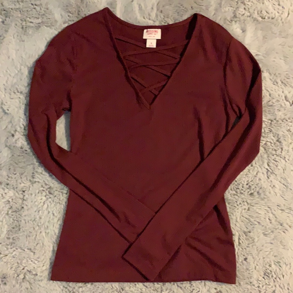 Burgundy Crossed Long Sleeve Top